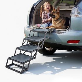 Dog Stairs for Car, 4 Steps Extra Wide Foldable Dog Ramp for Large Dogs with Non-Slip Surface, Portable Lightweight Pet Stairs Ladder for Car, SUV