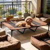 XL Outdoor Raised Dog Bed Portable Pet Cot with Carry Bag - Metal Frame Breathable Mesh for Indoor And Outdoor Use - Tan