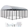 Outdoor Dog Kennel, 9.8 x 9.8 x 5.4 ft Large Dog Kennel with Secure Lock, Outside Dogs Enclosures with UV-Resistant & Waterproof Roof Cover