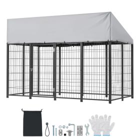 Outdoor Dog Kennel, 7.87 x 3.94 x 5.4 ft Large Dog Kennel with Secure Lock, Outside Dogs Enclosures with UV-Resistant & Waterproof Roof Cover