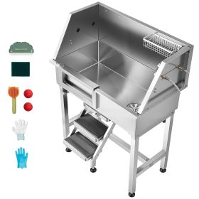 34" Dog Washing Station, Stainless Steel Pet Grooming Tub Bathtub, Professional Dog Wash Sink with Shower, Faucet, Soap Holder