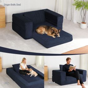 Compression Human Dog Sofa Bed for Adult & Pets,Modern Floor Couch With Pillow for Living Room Bedroom,Corduroy Fabric,No Assembly Required, Dark Blue