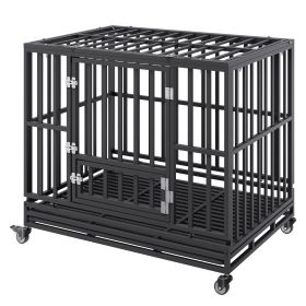 42 Inch Heavy Duty Dog Crate, Indestructible Dog Crate, 3-Door Heavy Duty Dog Kennel for Medium to Large Dogs with Lockable Wheels and Removable