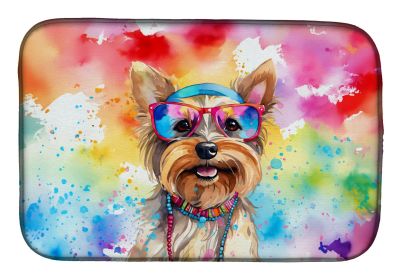 Yorkshire Terrier Hippie Dawg Dish Drying Mat Absorbent Dish Drying Mat Pad for Kitchen Counter Dish Drainer Mat for Countertop, 14 x 21", Multicolor