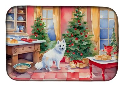 Japanese Spitz Christmas Cookies Dish Drying Mat Absorbent Dish Drying Mat Pad for Kitchen Counter Dish Drainer Mat for Countertop, 14 x 21"