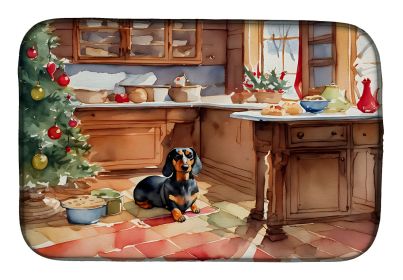 Dachshund Christmas Cookies Dish Drying Mat Absorbent Dish Drying Mat Pad for Kitchen Counter Dish Drainer Mat for Countertop, 14 x 21", Multicolor