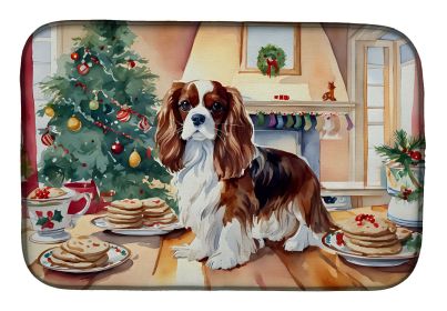 Cavalier Spaniel Christmas Cookies Dish Drying Mat Absorbent Dish Drying Mat Pad for Kitchen Counter Dish Drainer Mat for Countertop, 14 x 21"
