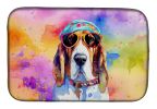 Basset Hound Hippie Dawg Dish Drying Mat Absorbent Dish Drying Mat Pad for Kitchen Counter Dish Drainer Mat for Countertop, 14 x 21", Multicolor