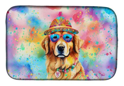 Golden Retriever Hippie Dawg Dish Drying Mat Absorbent Dish Drying Mat Pad for Kitchen Counter Dish Drainer Mat for Countertop, 14 x 21", Multicolor