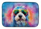 Old English Sheepdog Hippie Dawg Dish Drying Mat Absorbent Dish Drying Mat Pad for Kitchen Counter Dish Drainer Mat for Countertop, 14 x 21"