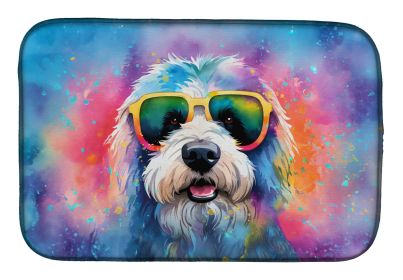 Old English Sheepdog Hippie Dawg Dish Drying Mat Absorbent Dish Drying Mat Pad for Kitchen Counter Dish Drainer Mat for Countertop, 14 x 21"