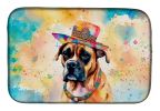 Boxer Hippie Dawg Dish Drying Mat Absorbent Dish Drying Mat Pad for Kitchen Counter Dish Drainer Mat for Countertop, 14 x 21", Multicolor