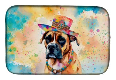 Boxer Hippie Dawg Dish Drying Mat Absorbent Dish Drying Mat Pad for Kitchen Counter Dish Drainer Mat for Countertop, 14 x 21", Multicolor