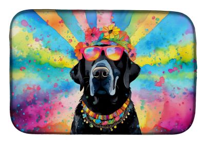 Black Labrador Hippie Dawg Dish Drying Mat Absorbent Dish Drying Mat Pad for Kitchen Counter Dish Drainer Mat for Countertop, 14 x 21", Multicolor