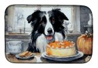 Border Collie Fall Kitchen Pumpkins Dish Drying Mat Absorbent Dish Drying Mat Pad for Kitchen Counter Dish Drainer Mat for Countertop, 14 x 21"