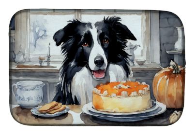Border Collie Fall Kitchen Pumpkins Dish Drying Mat Absorbent Dish Drying Mat Pad for Kitchen Counter Dish Drainer Mat for Countertop, 14 x 21"