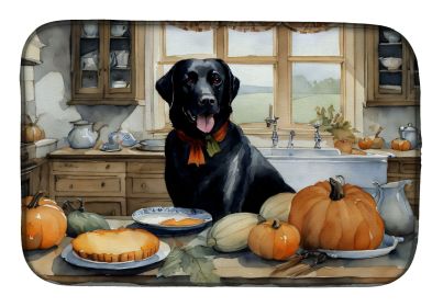 Black Lab Fall Kitchen Pumpkins Dish Drying Mat Absorbent Dish Drying Mat Pad for Kitchen Counter Dish Drainer Mat for Countertop, 14 x 21"