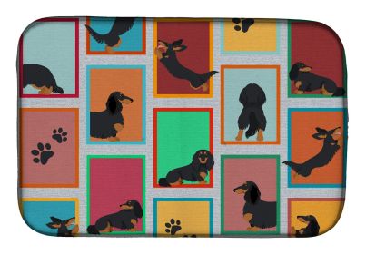 Lots of Longhaired Black Tan Dachshund Dish Drying Mat Absorbent Dish Drying Mat Pad for Kitchen Counter Dish Drainer Mat for Countertop, 14 x 21"