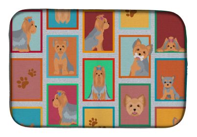 Lots of Blue and Tan Yorkie Dish Drying Mat Absorbent Dish Drying Mat Pad for Kitchen Counter Dish Drainer Mat for Countertop, 14 x 21", Multicolor