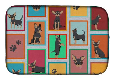 Lots of Black and Tan Chihuahua Dish Drying Mat Absorbent Dish Drying Mat Pad for Kitchen Counter Dish Drainer Mat for Countertop, 14 x 21"