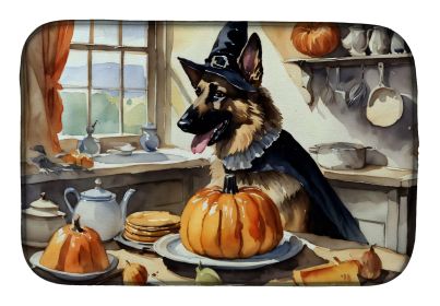 German Shepherd Fall Kitchen Pumpkins Dish Drying Mat Absorbent Dish Drying Mat Pad for Kitchen Counter Dish Drainer Mat for Countertop, 14 x 21"