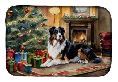 Australian Shepherd Cozy Christmas Dish Drying Mat Absorbent Dish Drying Mat Pad for Kitchen Counter Dish Drainer Mat for Countertop, 14 x 21"