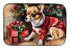 Chihuahua Cozy Christmas Dish Drying Mat Absorbent Dish Drying Mat Pad for Kitchen Counter Dish Drainer Mat for Countertop, 14 x 21", Multicolor