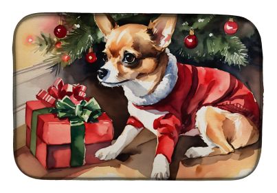 Chihuahua Cozy Christmas Dish Drying Mat Absorbent Dish Drying Mat Pad for Kitchen Counter Dish Drainer Mat for Countertop, 14 x 21", Multicolor
