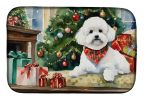 Bichon Frise Cozy Christmas Dish Drying Mat Absorbent Dish Drying Mat Pad for Kitchen Counter Dish Drainer Mat for Countertop, 14 x 21", Multicolor