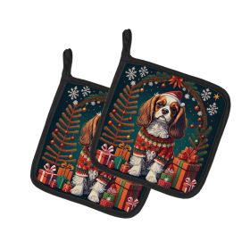Cavalier King Charles Spaniel Christmas Pair of Pot Holders Kitchen Heat Resistant Pot Holders Sets Oven Hot Pads for Cooking Baking BBQ