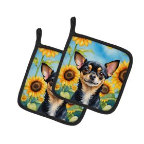 Chihuahua in Sunflowers Pair of Pot Holders Kitchen Heat Resistant Pot Holders Sets Oven Hot Pads for Cooking Baking BBQ, 7 1/2 x 7 1/2