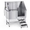 Stainless Steel Dog Washing Station 50 Inch Pet Grooming Tub with Low-Slope Non-Slip Stairs, Hot & Cold Faucet, Showerhead, Home Wash Sink