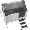 Stainless Steel Dog Washing Station, 62 inch Pet Grooming Tub w/ Stairs, PE Water Filter Board