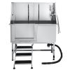 Stainless Steel Dog Washing Station, 50 inch Pet Grooming Tub w/ Stairs, PE Water Filter Board