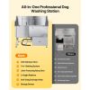 Stainless Steel Dog Washing Station, 61 inch Pet Grooming Tub w/ Ramp, Water Filter Board
