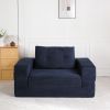 Compression Human Dog Sofa Bed for Adult & Pets,Modern Floor Couch With Pillow for Living Room Bedroom,Corduroy Fabric,No Assembly Required, Dark Blue