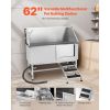 Stainless Steel Dog Washing Station, 62 inch Pet Grooming Tub w/ Stairs, PE Water Filter Board