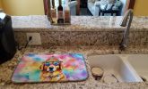 Golden Retriever Hippie Dawg Dish Drying Mat Absorbent Dish Drying Mat Pad for Kitchen Counter Dish Drainer Mat for Countertop, 14 x 21", Multicolor