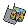 Chihuahua in Sunflowers Pair of Pot Holders Kitchen Heat Resistant Pot Holders Sets Oven Hot Pads for Cooking Baking BBQ, 7 1/2 x 7 1/2