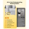 304 Stainless Steel Dog Washing Station, 61 Inch Pet Grooming Tub with Non-Slip Low-Slope Ramp, Storage Drawer, Hot & Cold Faucet