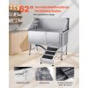 Stainless Steel Dog Washing Station, 62 inch Pet Grooming Tub w/ Ramp, PE Water Filter Board