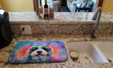 Old English Sheepdog Hippie Dawg Dish Drying Mat Absorbent Dish Drying Mat Pad for Kitchen Counter Dish Drainer Mat for Countertop, 14 x 21"