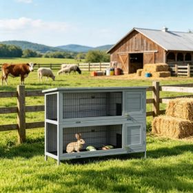 54" 2-Story Large Rabbit Hutch, Bunny Cage, Wooden Pet House, Small Animal Habitat, Gray with Lockable Doors, Tray, Roof (Option: default title)