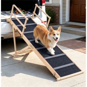 6-Level Adjustable Foldable Pet Ramp , Solid Pine Wood Non-Slip Dog Stairs with Side Rails, 145 lbs Heavy Duty Pet Step for Senior Dogs & Pets wi (Option: default title)