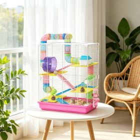 Pink 5-Tier Portable Hamster Cage for Short Trip Outing, Small Animal Travel Carrier with Tunnel Tubes (Option: default title)