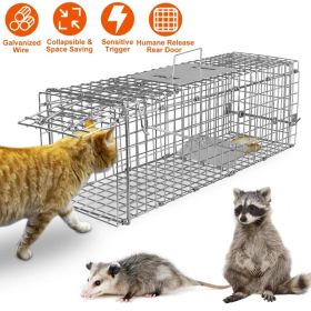 Humane Cat Trap Cage Catch Release Live Animal Rodent Cage Collapsible Galvanized Wire for Small Raccoons Beavers Groundhogs Foxes Armadillos (Option: as picture)