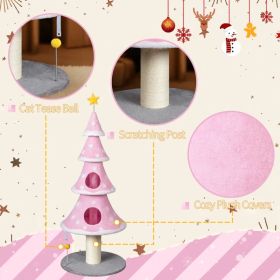 59in Large Tall Christmas Tree Cat Tower With 2 Cat Condos & Scratching Post, Soft Fleece Cat Tree With Teaser Toy & Sturdy Base & Built-in Openi (Option: Defaulttitle)