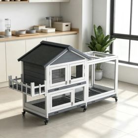 Gray 65" Spacious Wooden Rabbit Hutch: Pet Playpen with Openable Roof for Easy Access & Storage Box for Rabbits (Option: default title)