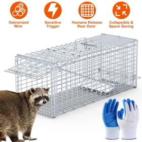 Heavy-Duty Live Animal Trap - 37x14x15 Inch Galvanized Mesh, Sensitive Pedal Trigger & Rear Release Door, Guarded Handle, Foldable Design for Rac (Option: default title)