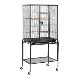 53" Large Flight Bird Cage with Rolling Stand & Storage Shelf for Parrots Lovebird Cockatiel Parakeets, Black (Option: as picture)